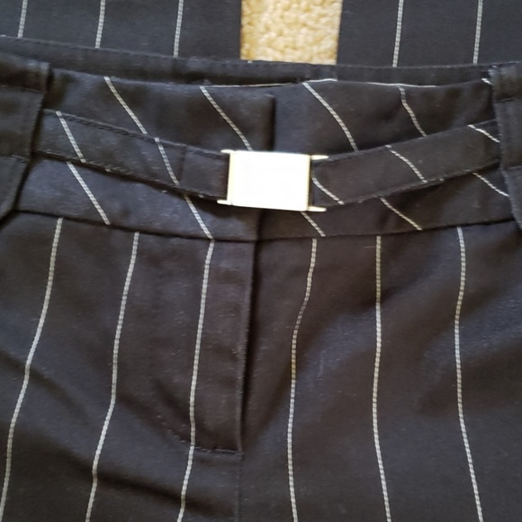 Loft Marisa Pinstripe Black Belted Pants - Picture 2 of 4
